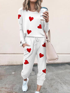 Casual Heart-shaped Printing Two-piece Suit