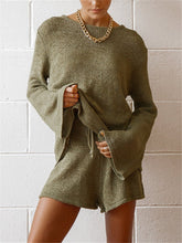 Load image into Gallery viewer, Fashionable Simple Casual Loose Long Sleeve Shorts Knitted Suit
