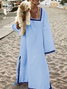 Solid Color Long-sleeved Casual Maxi Dress for Summer