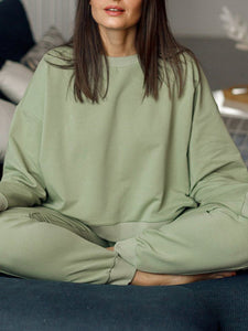 Pure Color Tracksuit Pajamas Tops Sweatshirt Trousers Two-Piece