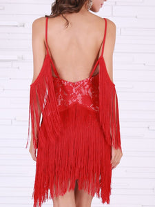 Fringed Sexy Suspender Lace Evening Dress