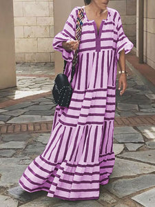 Solid Color Casual Striped Print Dress