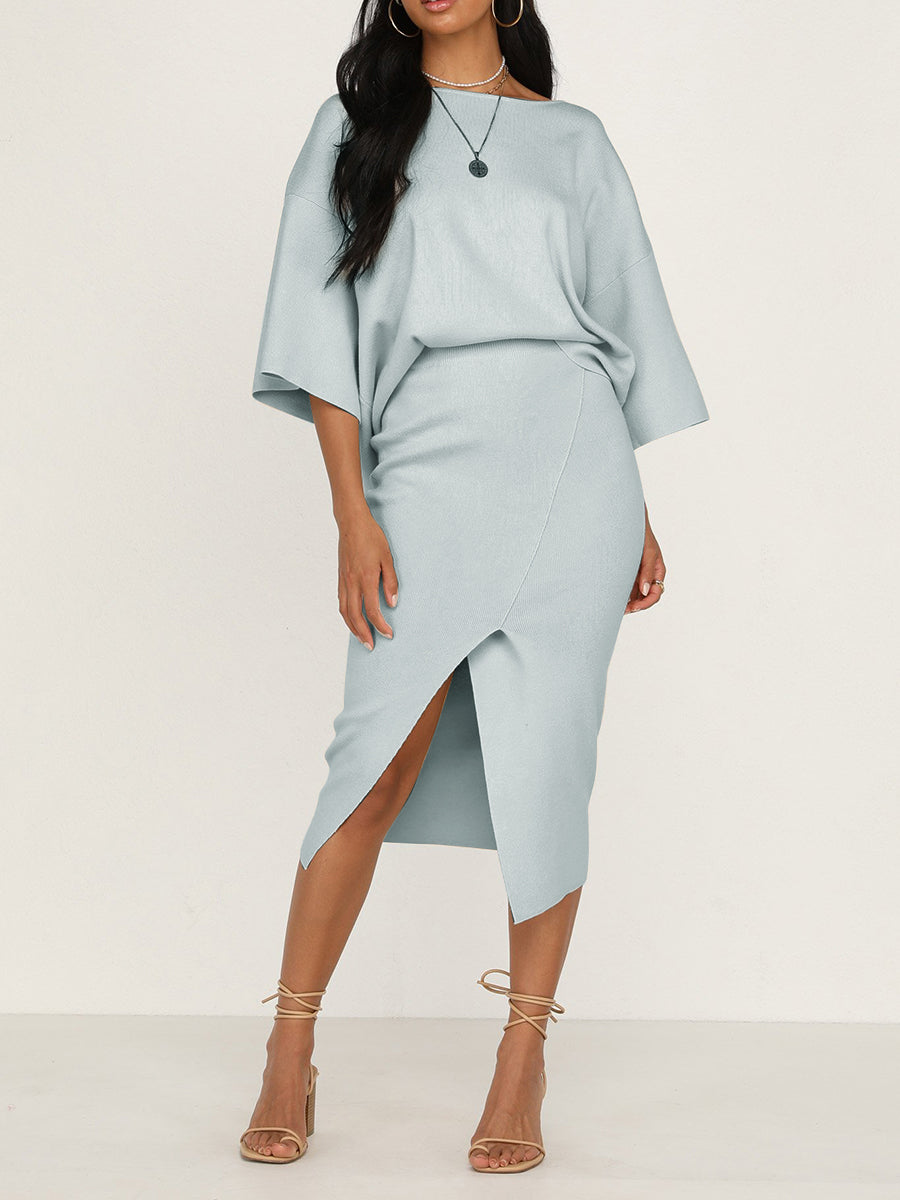 Solid Color Sets Loose Blouse Split Skirt Two-piece Suit