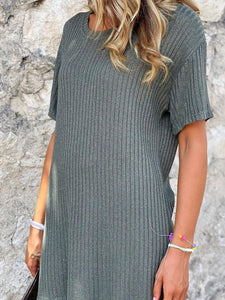 Fashionable Simple Round Neck Short Sleeve Top Pants Knitted Suit
