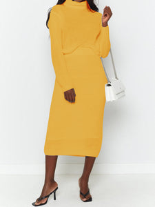 Turtleneck Long Sleeve Top Body Skimming Skirt Women's Suit