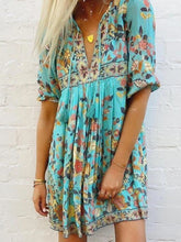 Load image into Gallery viewer, Boho Print 3/4 Sleeve Tassel Mini Dress
