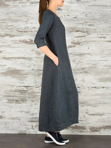 Casual Solid Color Button Design Dress