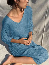 Load image into Gallery viewer, Solid Color V-Neck Cotton and Linen Dress
