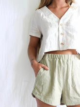 Load image into Gallery viewer, V-Neck Button Short Sleeve Top Linen Shorts Women&#39;s Suit Two-Piece
