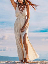 Load image into Gallery viewer, V-neck Solid Color Split Casual Maxi Dress
