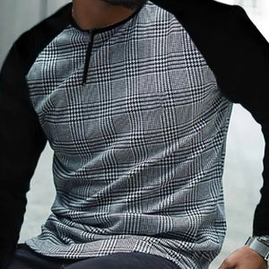 Men'S Fashion Patchwork Plaid Long Sleeve T-Shirt