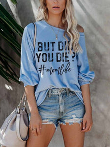 Printed Loose Strapless Long-Sleeved T-Shirt