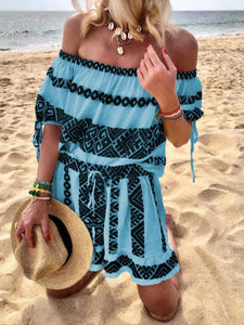 Bohemian Geometric Print Strapless Vintage Dress