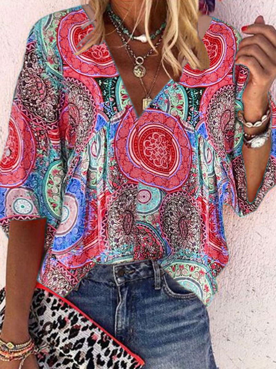 Vintage Bohemian V-Neck Floral Top