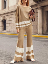 Load image into Gallery viewer, 达不到供应链要求，产品下架Round Neck Knitted Striped Color Matching Suit
