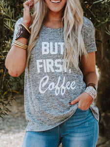 Loose Short Sleeve Round Neck Print Tops