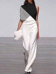 Casual Colorless Sleeveless Loose Jumpsuit