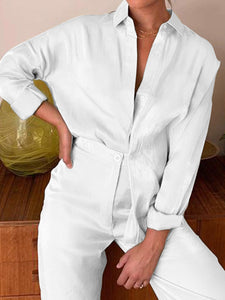 V-neck Solid Color Shirt Suit