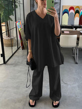 Load image into Gallery viewer, Spring Autumn Pure Color Loose Top Pants Two-piece Suit
