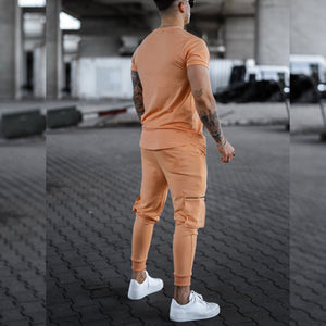 Men'S Fashion Apricot Print Casual Two-Piece Suit