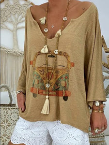 Casual Long Sleeve V-neck Print Top