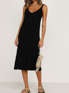 Sexy Solid Color V-neck Strapless Sleeveless Dress