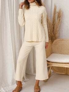 Casual Loose Solid Color High-neck Two-piece Suit