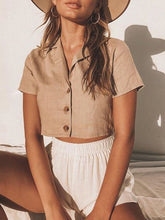 Load image into Gallery viewer, Casual V-Neck Button Tops Shorts Two-Piece Set
