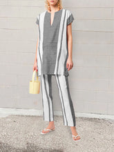 Load image into Gallery viewer, Bohemian Retro Loose Casual Striped Top Pants Set
