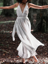 Load image into Gallery viewer, Pure Color High Waist Deep V-neck Sexy Backless Casual Maxi Dress
