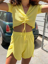 Load image into Gallery viewer, Fashionable Solid Color V-neck Lace Casual Two-piece Suit
