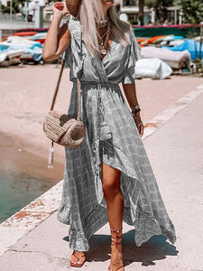V-neck Ruffled Printed Maxi Dresses
