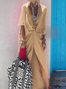 V-Neck Solid Color Casual Dress