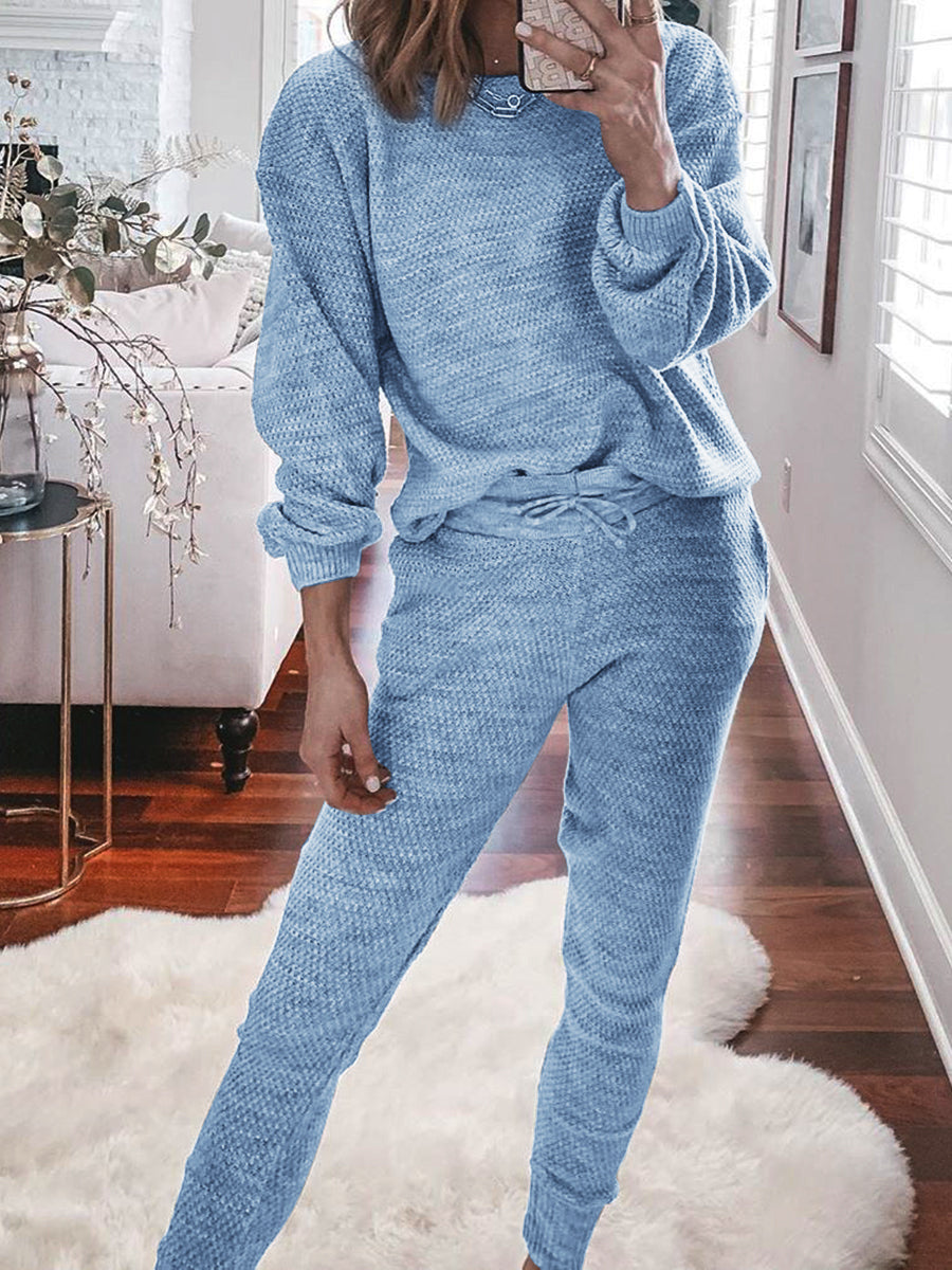 Casual Simple Loose Top Pants Knit Suit