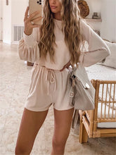 Load image into Gallery viewer, Fashionable Casual Loose Long Sleeve Top Shorts Set
