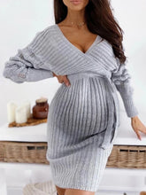 Load image into Gallery viewer, Casual V-Neck Long Sleeve Plain Knit Bodycon Maternity Dress
