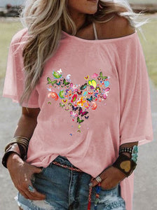 Casual Love Butterfly Holiday Short Sleeve Top