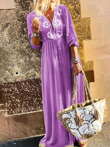 Fashionable Casual V-neck Bohemian Print Dress
