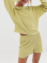 Load image into Gallery viewer, Mix Match Knitted Rib Off Shoulder Long Sleeve Top Shorts Two-Piece
