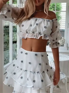One-line Collar Fashion Mesh Suit