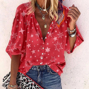 Bohemian Casual Loose Star Print Shirt