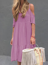 Load image into Gallery viewer, Solid Midi Dress Summer Plus Size Cold Shoulder Dresses
