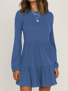 Long Sleeve Solid Color High Waist Casual Mini Dress