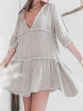 Load image into Gallery viewer, V-Neck Solid Color Cotton and Linen Dress
