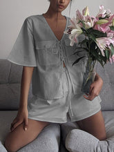 Load image into Gallery viewer, Solid Color Lace Pocket V-Neck Suit
