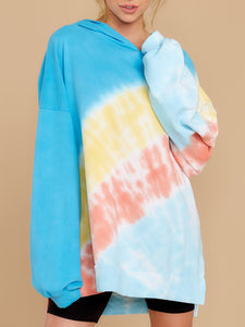 Casual Blue Multi Tie Dye Hoodie