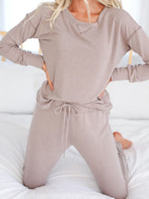 Load image into Gallery viewer, Casual Loose Solid Color Round Neck Long Sleeve Top Trousers Two-piece Suit

