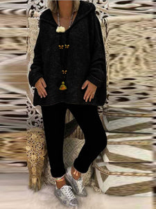 Simple Casual Loose Hooded Sweater Pants Suit