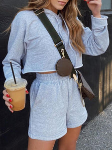Hooded Long Sleeve Solid Top & Short Set