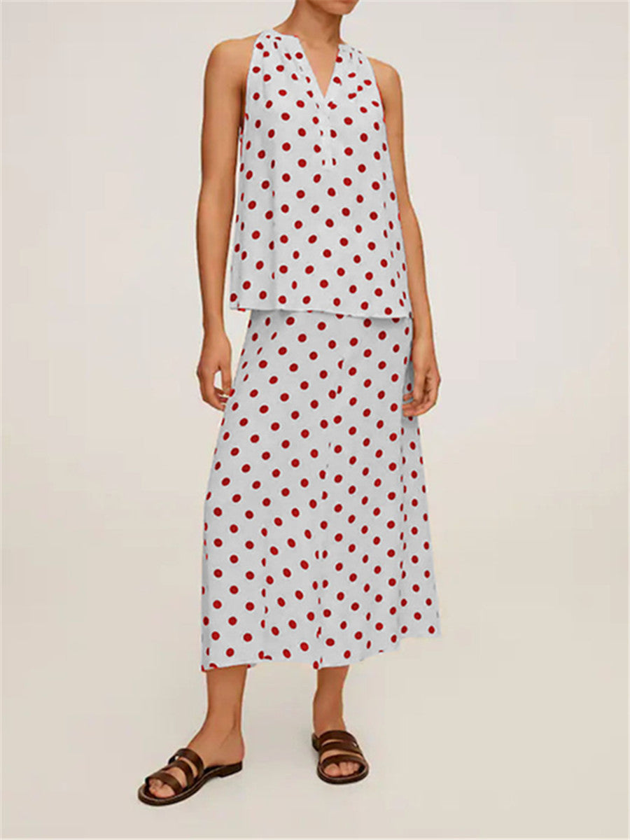 V-neck Polka Dot Sleeveless Suit